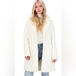 French Connection Cream Faux Fur Trench Coat NWOT